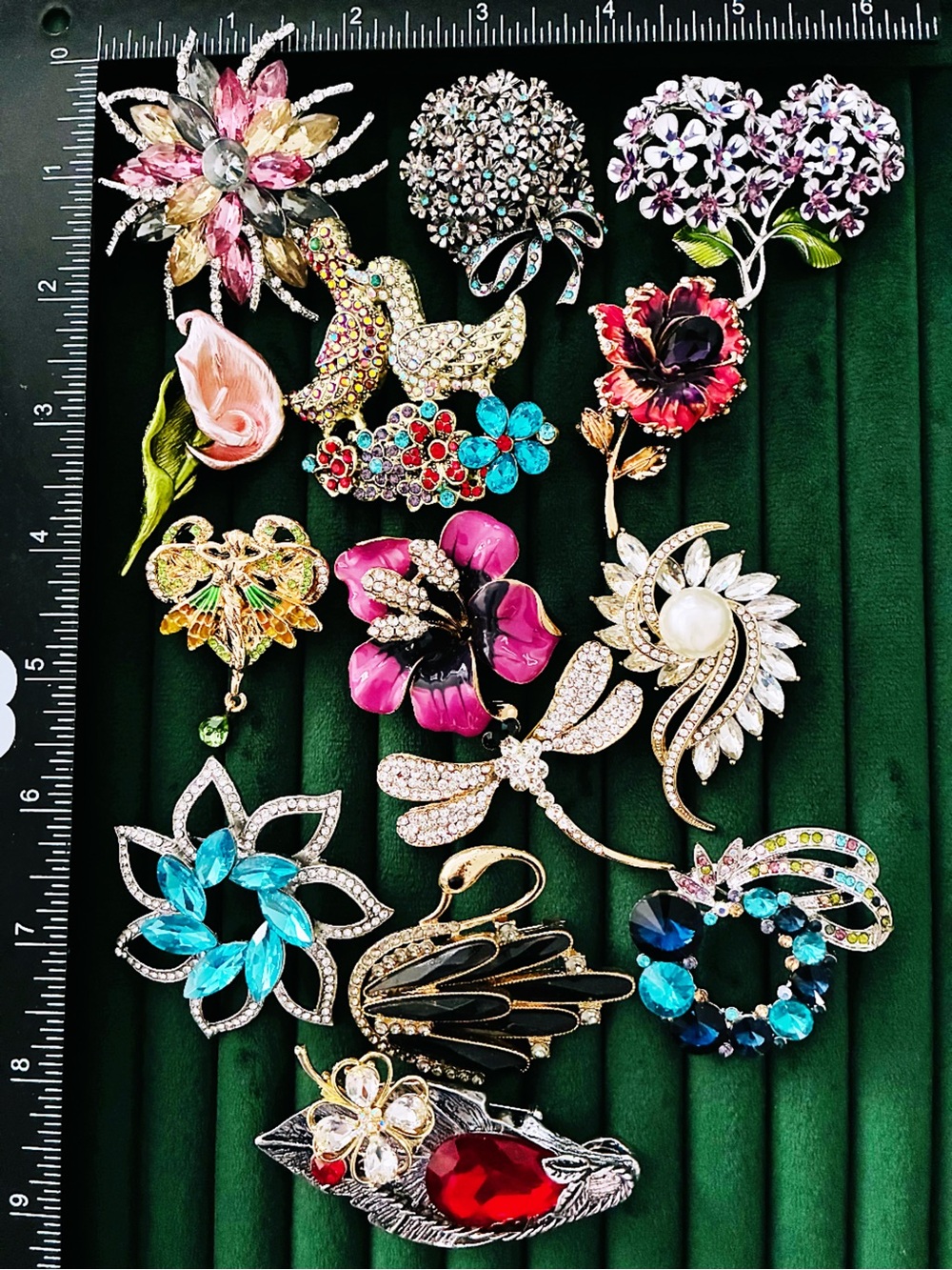 15pc Mixed Flower Duck Swan Brooch Pin Lot Rhinestone Crystal Enamel Jewelry